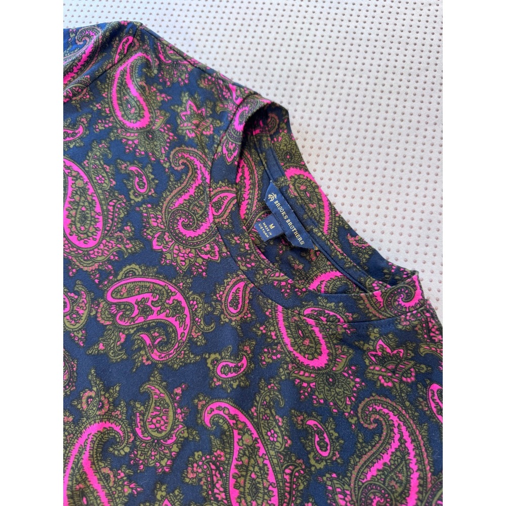 Brooks Brothers SOFT Womens Navy Pink Paisley Long Sleeve Crew Neck Top Size M